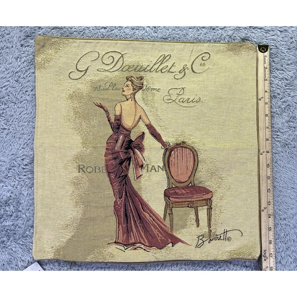 Vintage Chad Barrett‎ Couture Fashion Paris Woven Tapestry Pillow Cover Pink